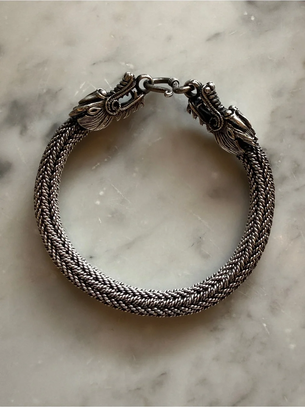 Sterling Silver Dragon Head Woven Bracelet - Silver
